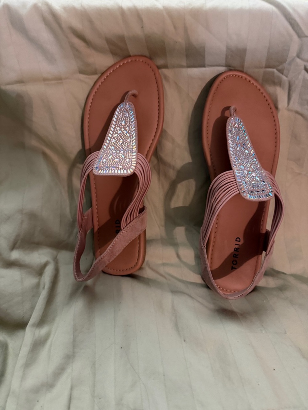 torrid Pink Jeweled T-Strap Sandals with Crystal Accent